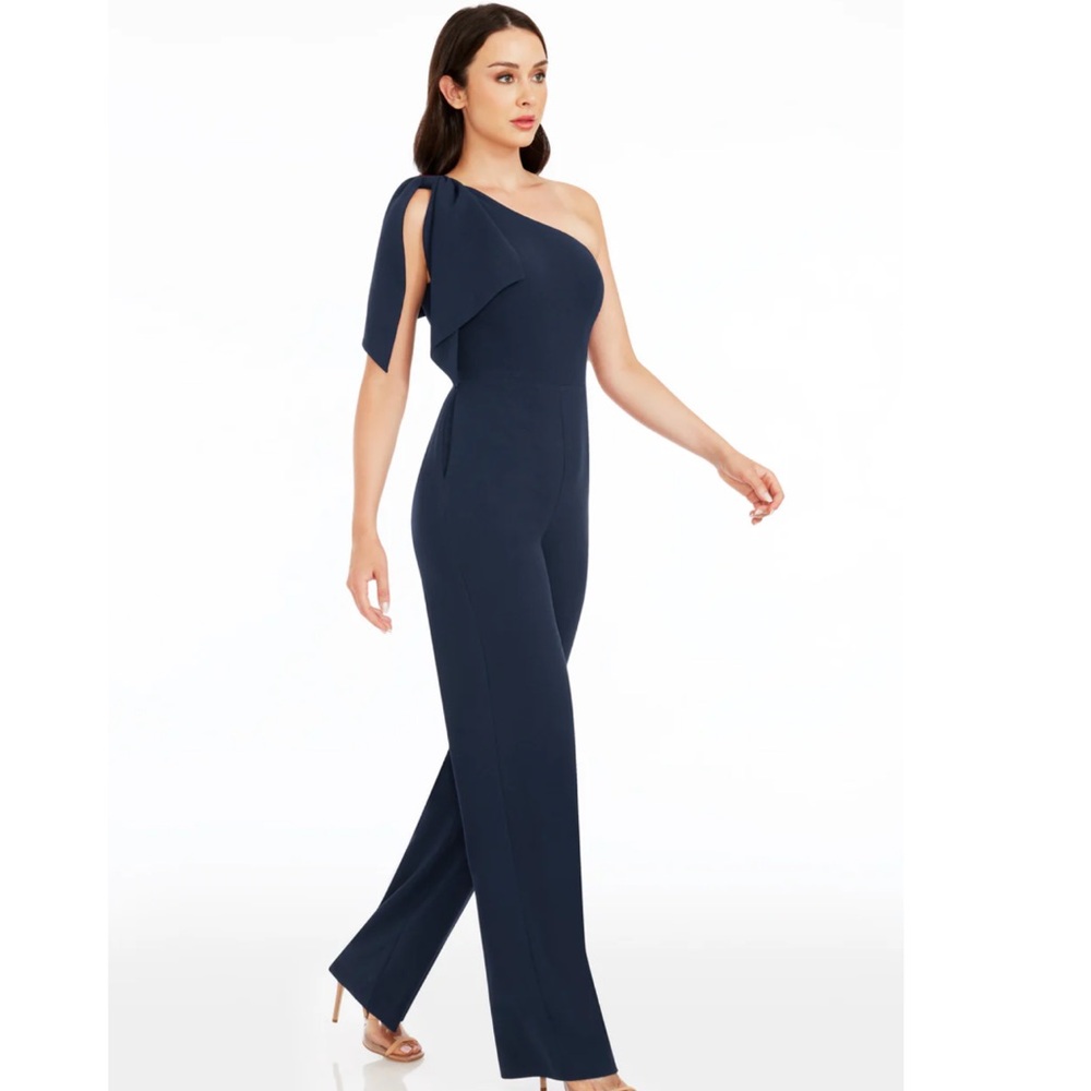 Dress the Population Tiffany Dark Blue One-Shoulder Jumpsuit NWT - Picture 2 of 3